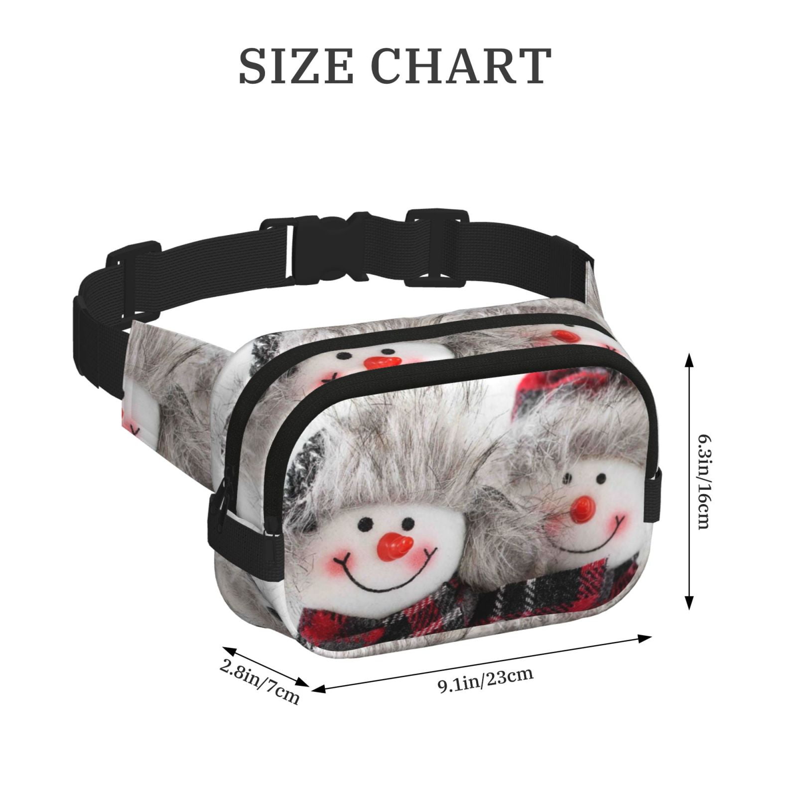 Hirioo Christmas Snowman With Hat for Double Layer Waist Bag Adjustable Fanny Pack For Travel Running Hiking