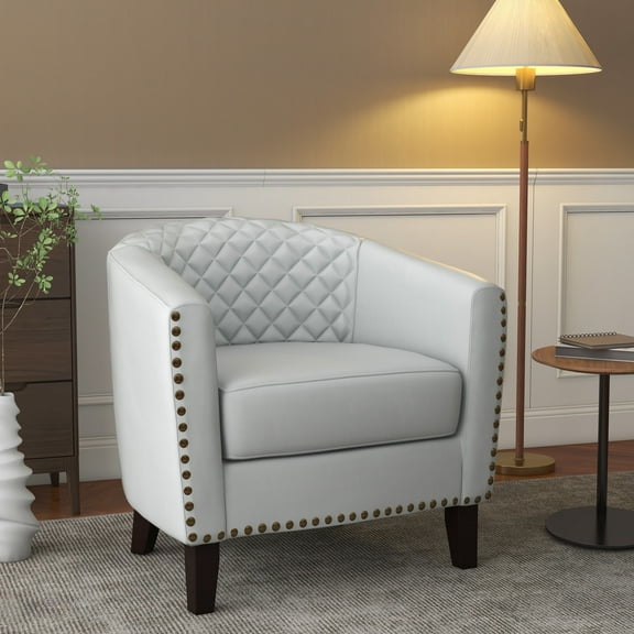 UIXE Accent Chairs Modern Upholstered Armchair Comfy Faux Leather Single Sofa for Bedroom, White