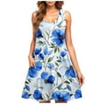 thumbnail image 2 of HOMBOM Dresses for Women Spring Blue Mini Crew Neck Sundress Floral Sleeveless Pocket 2024 Casual Dress 2XL, 2 of 5