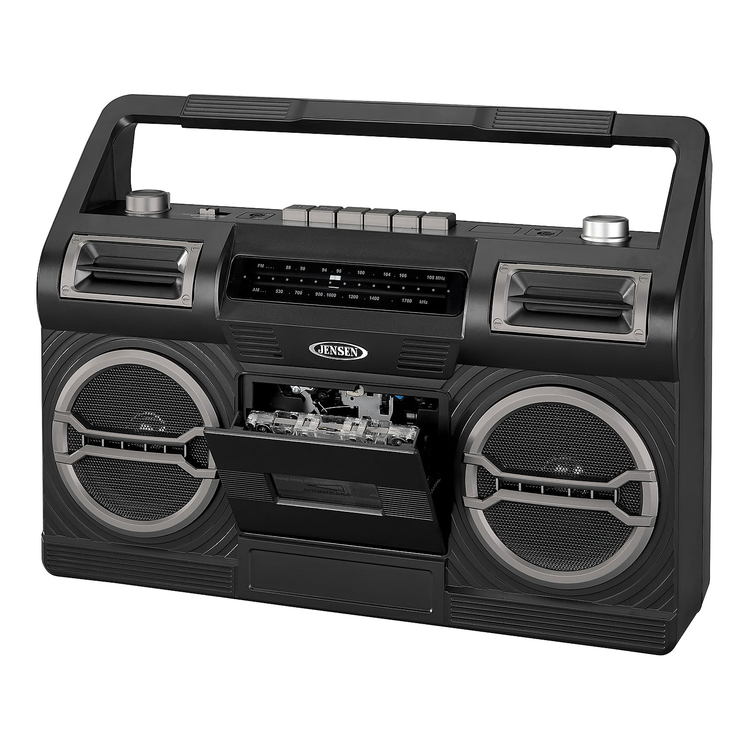 Jensen Cassette Tape Boombox, Black, MCR-500