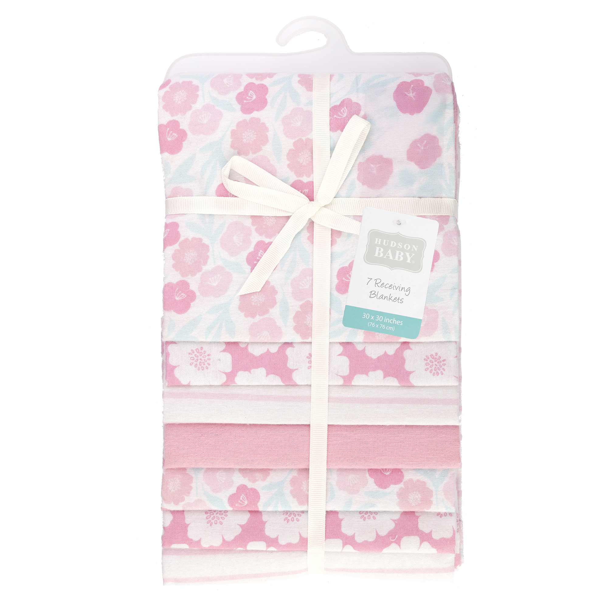 Hudson Baby Unisex Baby Cotton Poly Flannel Receiving Blankets Bundle, Pink Daisies, One Size