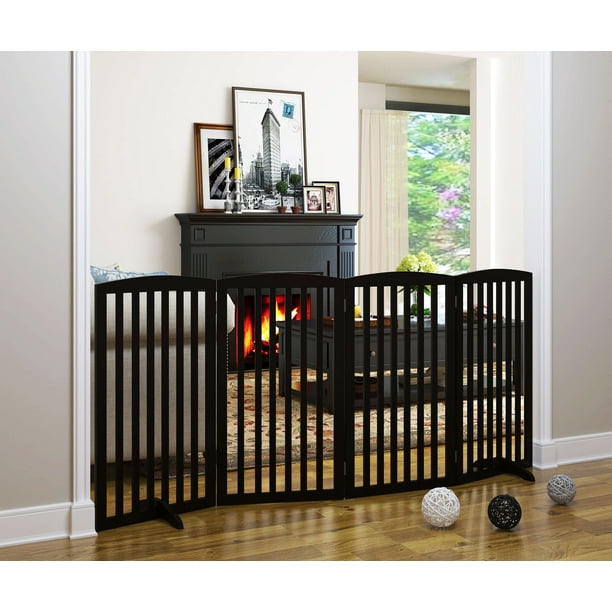PAWLAND Wooden Freestanding Foldable 4 Panels Pet Gate for Dogs with