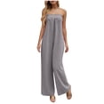 thumbnail image 3 of Jinhomg Dressy Strapless Jumpsuits for Women Summer Elegant Pleated Front Wide Leg One Piece Palazzo Pants Rompers Gray S, 3 of 10