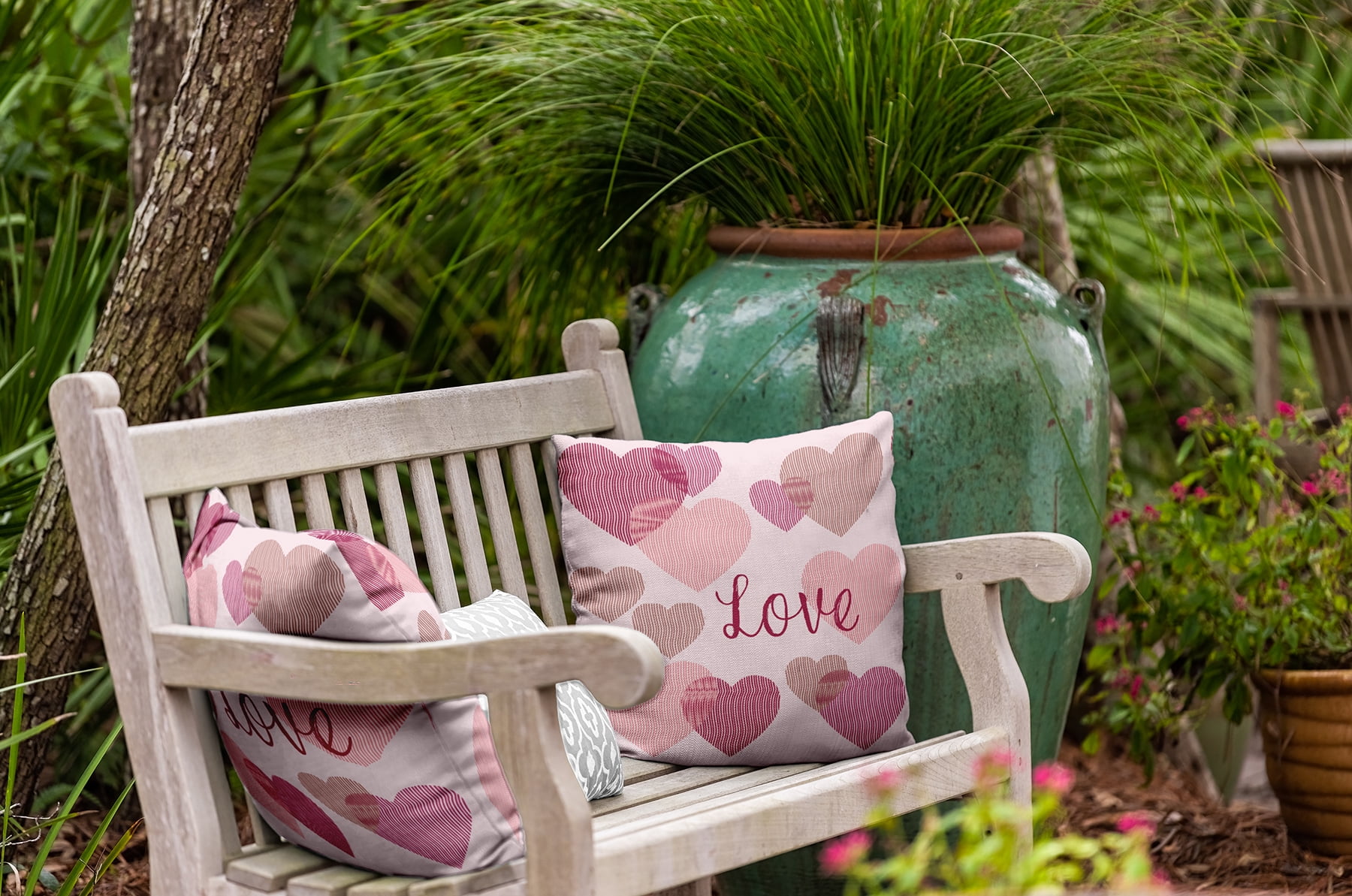 20" x 20" Simply Daisy Colliding Hearts Polyester Indoor/Outdoor Pillow, Bold Pink Qty 1