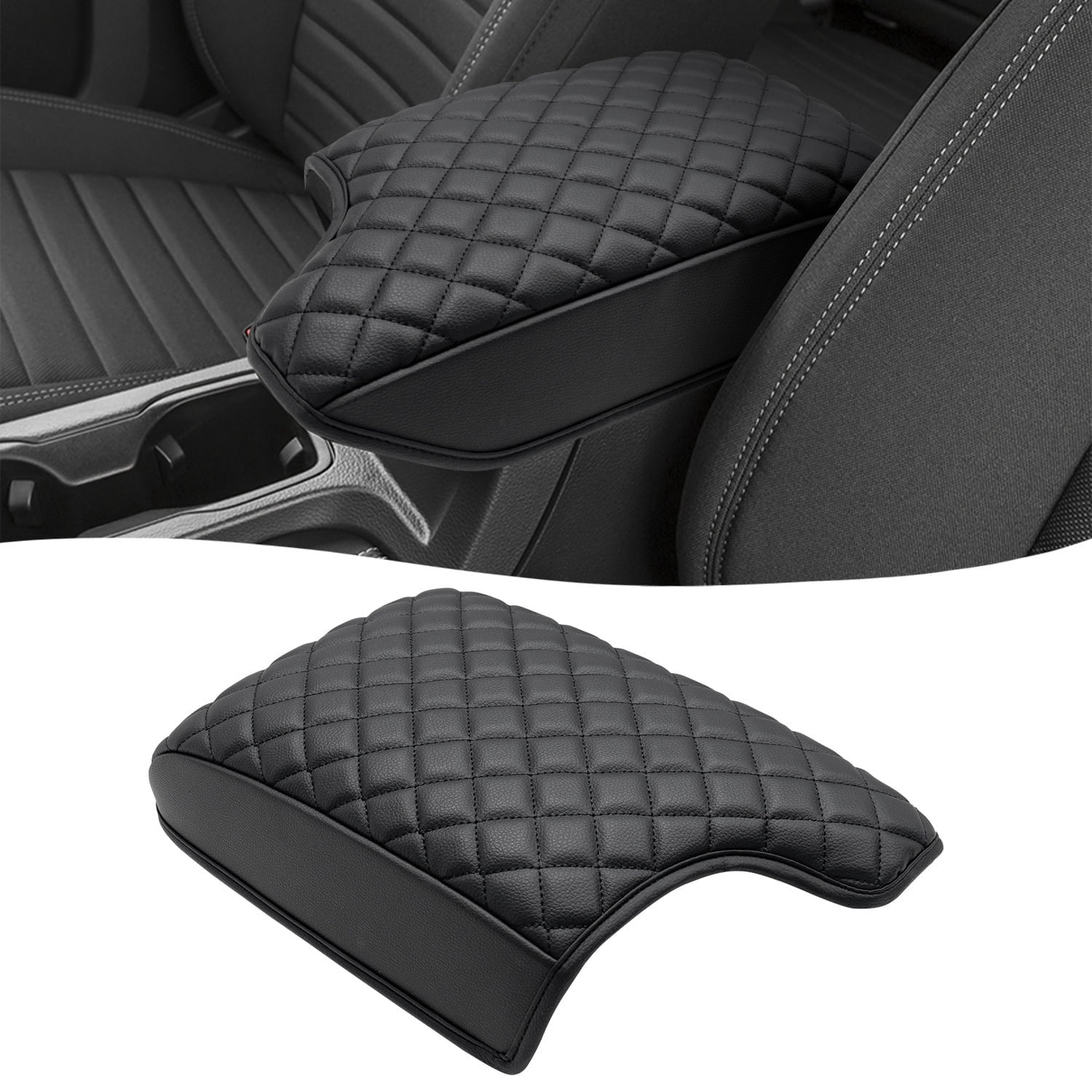 KBH Center Console Cover for 2019-2023 Ford Ranger Accessories, Black Leather Armrest Cover for Vehicle, Anti-Scratch Middle Console Lid Cushion Pad
