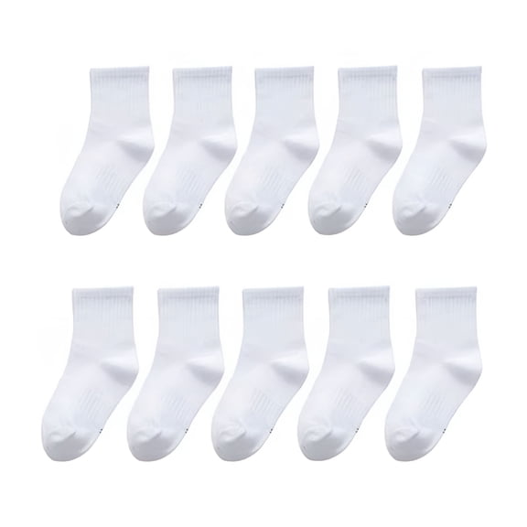 TELOLY 10 Pairs/Lot Children White Black Pure Socks for Girls Kids School Socks Soft Breathable Warm Cotton Socks White 7 to 9 Years