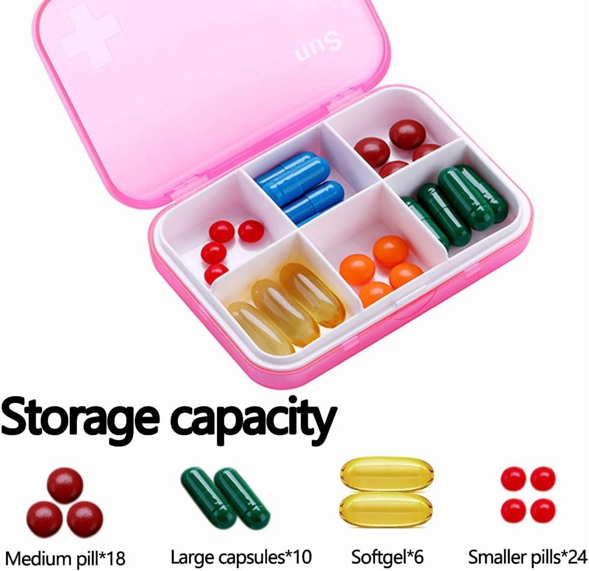 7 Piece Set Pill Organizer 6 Times a Day, Weekly Pill Case, Pill Organizer with Labels, Travel Pill Dispenser 7 Day with 42 Copartments for Medication/Vitamin/Fish Oil/Supplements - Rainbow Colors
