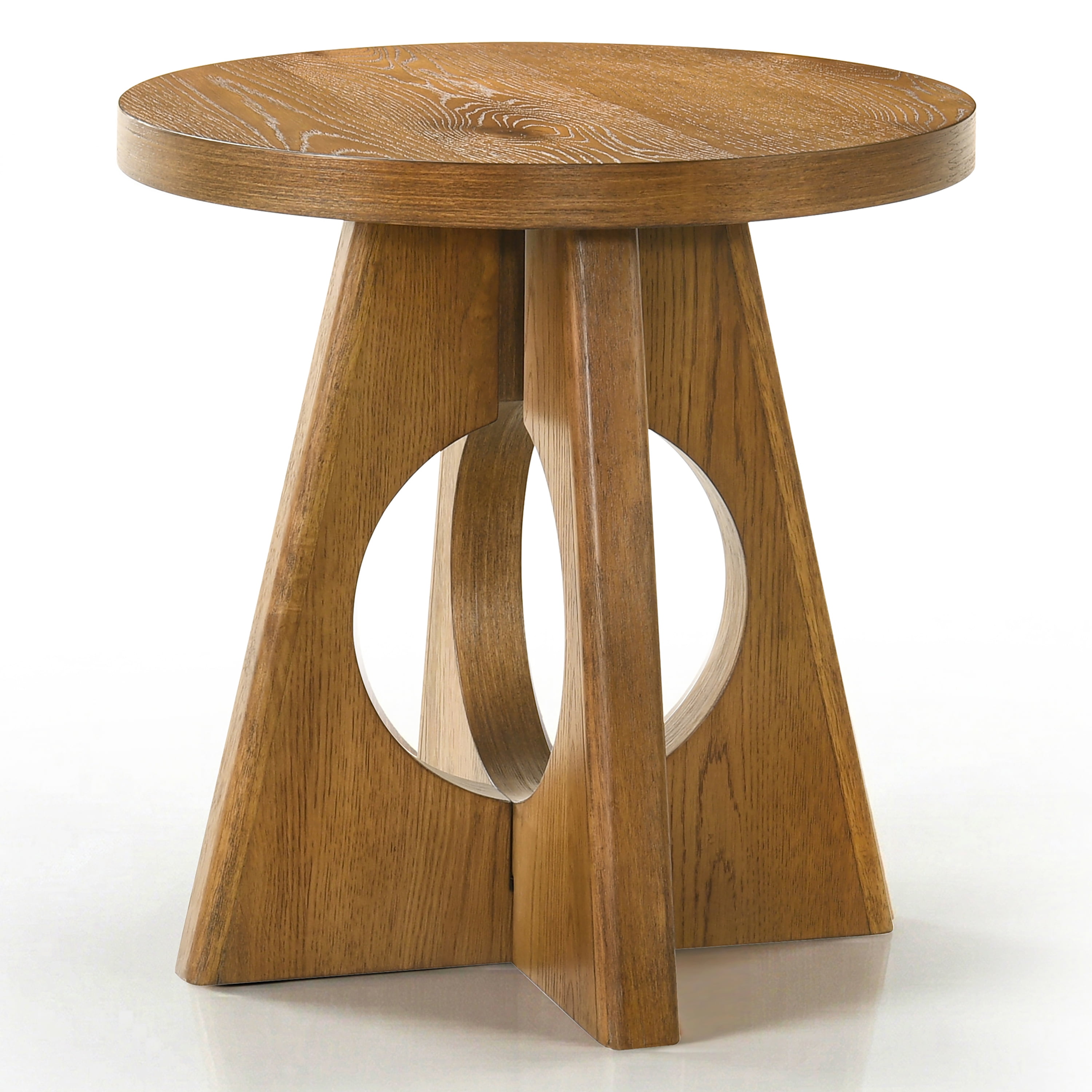 Furniture of America Amesdat Modern Wood 23-inch Round End Table with Pedestal Base, Walnut