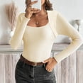 thumbnail image 3 of Plebaso Womens Square Neck Long Sleeve Tops Ribbed Knit Casual Slim Stretch Tee Shirts for Going Out, 3 of 5