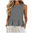thumbnail image 2 of FDGIU Women's Crew Neck Linen Blend Sleeveless Tank Top, Solid Peplum Ruffle Hem Loose Cropped Casual Camisole Blouse, 2 of 8