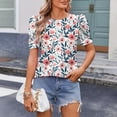 thumbnail image 5 of Womens Summer T-Shirts Fashion Floral Prints Shirts Loose Round Neck Puff Sleeves Pleated Blouse Womens Casual Short Sleeve Blouses Pullover Tops, 5 of 7
