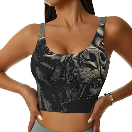 Qekee Vintage Dog Illustration for Removable Pads Sports Bra  Crop Tank Top  Womens  Sports Bra Long Style Without Steel Rims-XX-Large