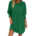 thumbnail image 1 of Lovzfmll Fashion Women Spring Round Neck Doll Dress Solid Color Three-Layer Pleated Dress Green, M, 1 of 5