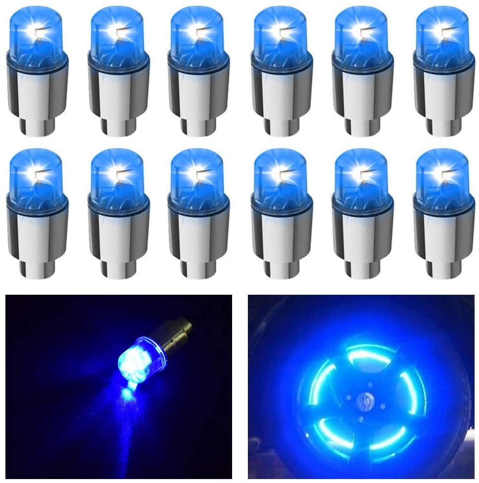 12pcs Tire Valve Stem Caps Tire Caps LED Wheel Tire Blue Neon Light Car Accessories Lights for Cars,Trucks, Bikes,Motorcycles