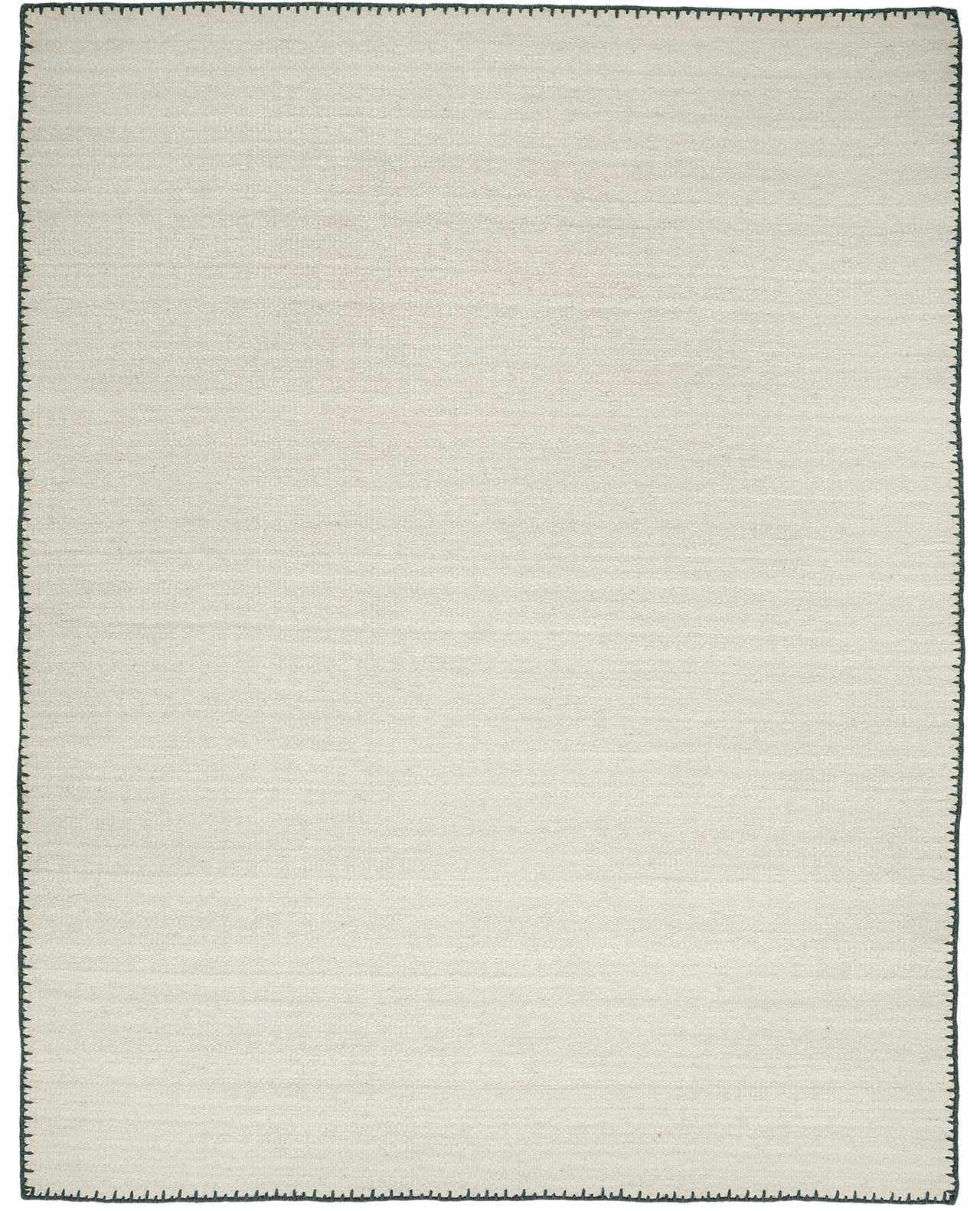 Hauteloom Sancerre Boho Hand Woven Natural Fiber Wool Area Rug - Farmhouse Solid Color Bordered Carpet for Living Room, Bedroom, Dining Room - Ivory, Cream, White, Green - 2' x 3'