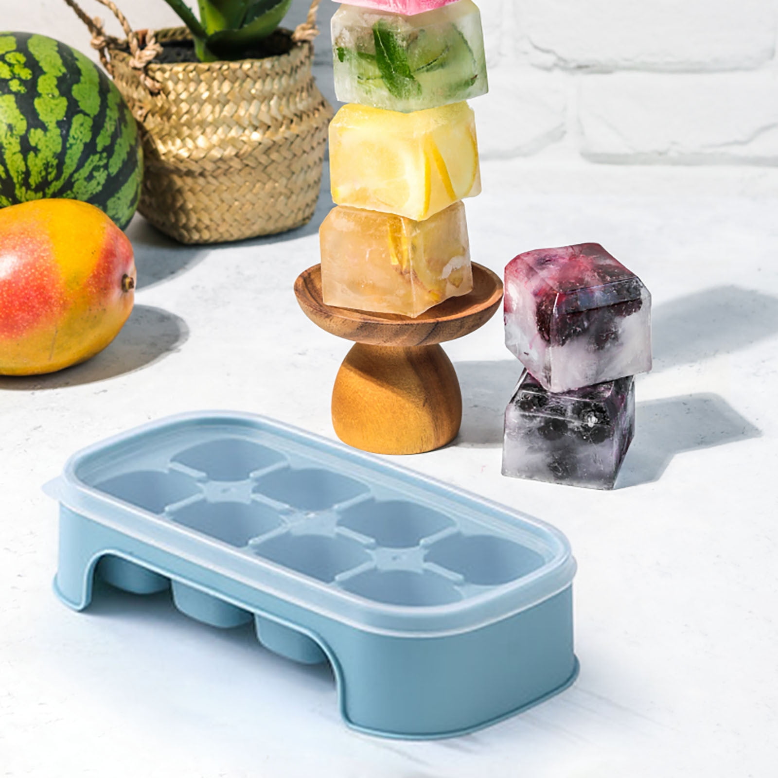 Ice Cube Tray, Ice Bin for Freezer With Lid, Double Layer Honeycomb Shape  Silicone Ice Trays for Ice Cream, Whiskey, Cola - Nordic blue