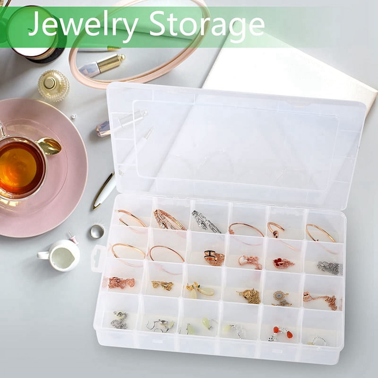 2X Large 24 Grids Plastic Organizer Box Adjustable Dividers,Clear Storage Box for Jewelry, Art DIY Crafts, Washi Tapes