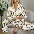 thumbnail image 6 of Yiaed Penguin With Flowers Print Pajamas Women's Long Sleeve Sleepwear Soft Button Down Loungewear Pjs Lounge Set Nightwear Womens Pajama Pants-X-Large, 6 of 7