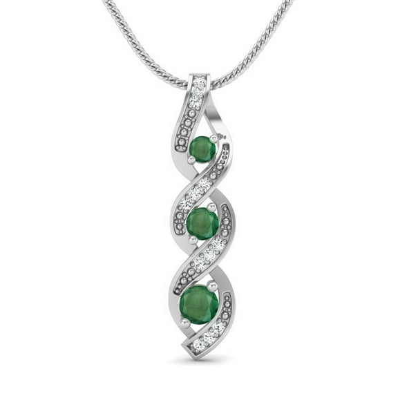 0.43 Cts Round Emerald Wrapped 3-Stone 925 Sterling Silver Women Spiral Wedding Necklace Jewelry