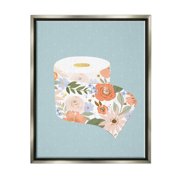 Stupell Industries Spring Floral Print Toilet Paper over Blue Luster Gray Framed Floating Canvas Wall Art, 16x20, by Loni Harris