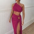 thumbnail image 6 of CHUMUD Skirt Sets for Women 2 Piece Outfits Summer Y2k Strapless One Shoulder Crop Top High Slit Skirt Bodycon Maxi Long Skirt Suit Night Out Set, 6 of 9