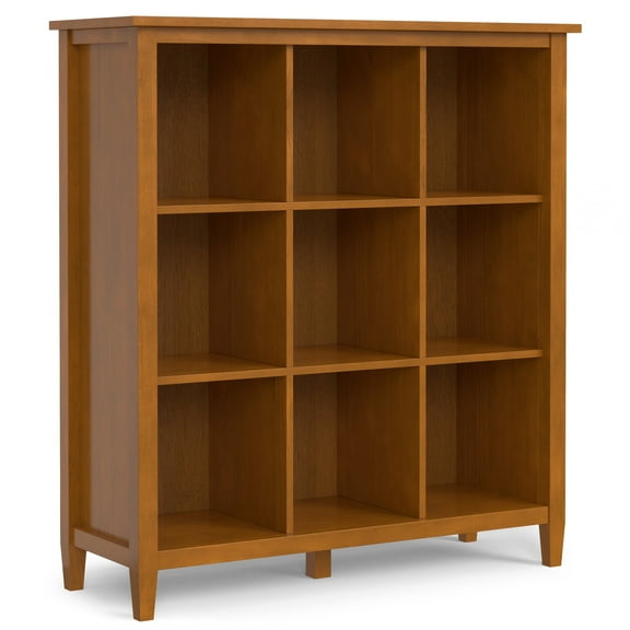 Simpli Home Warm Shaker SOLID WOOD 48 inch x 44 inch Transitional 9 Cube Storage in Light Golden Brown