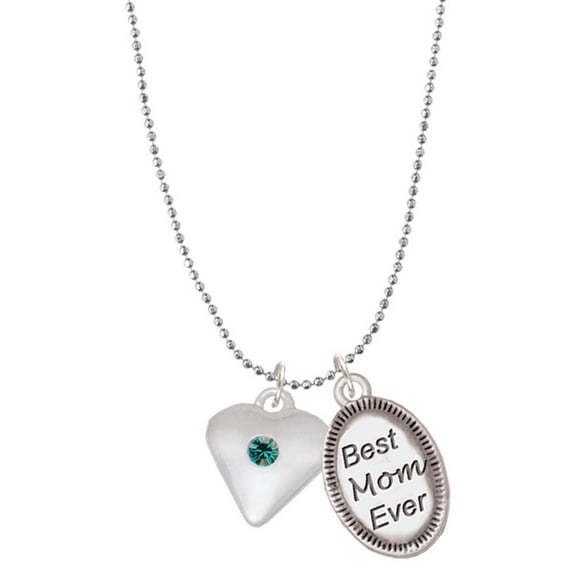 Delight Jewelry Silvertone Large December - Teal Crystal Heart Best Mom Ever Charm Necklace