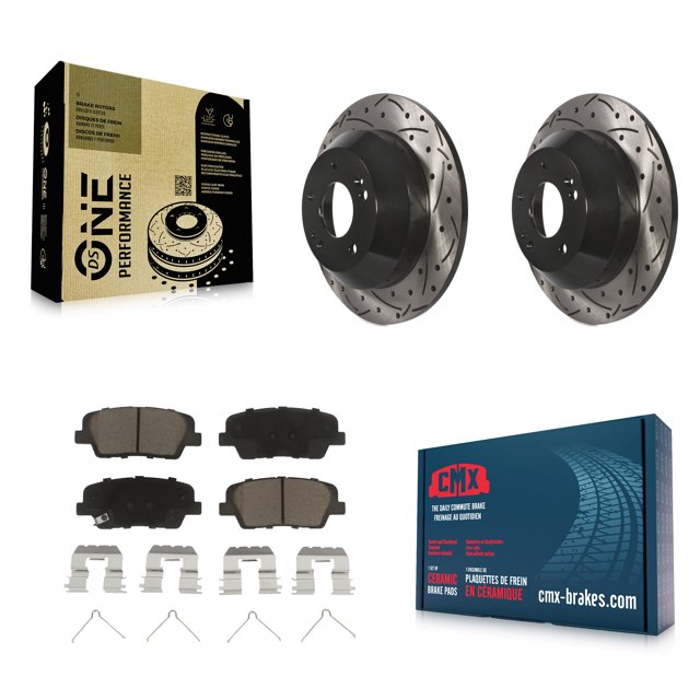 Transit Auto Kit de Rotors de Frein à Disque à Fentes Percées et Plaquettes en Céramique pour Voiture 2014-2015 Kia Sorento avec Étriers Peints Rouges KDC-100698