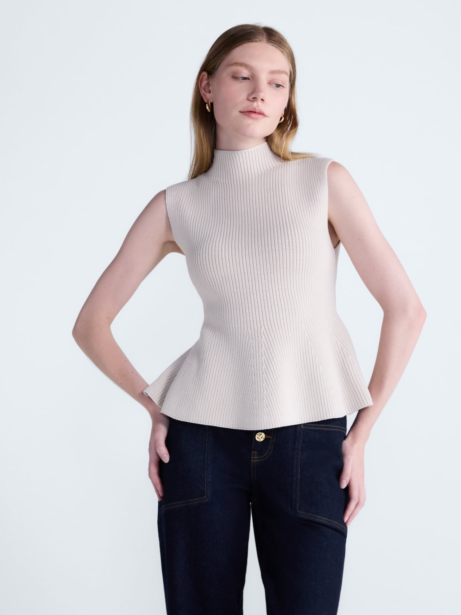 Scoop Women's and Women's Plus Sleeveless Mock Neck Peplum Sweater Tank, Sizes XS-4X
