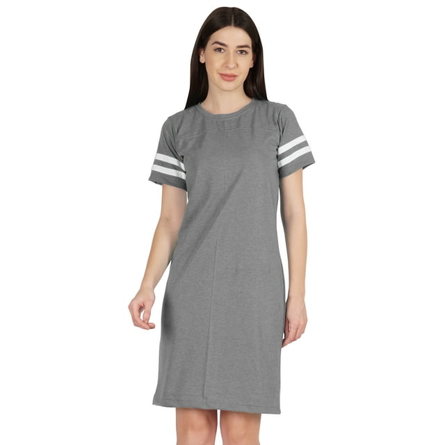 Inkmeso Womens Round Neck Sporty Tshirt Dress Striped Short Sleeve Summer Casual Tee- XS-2XL