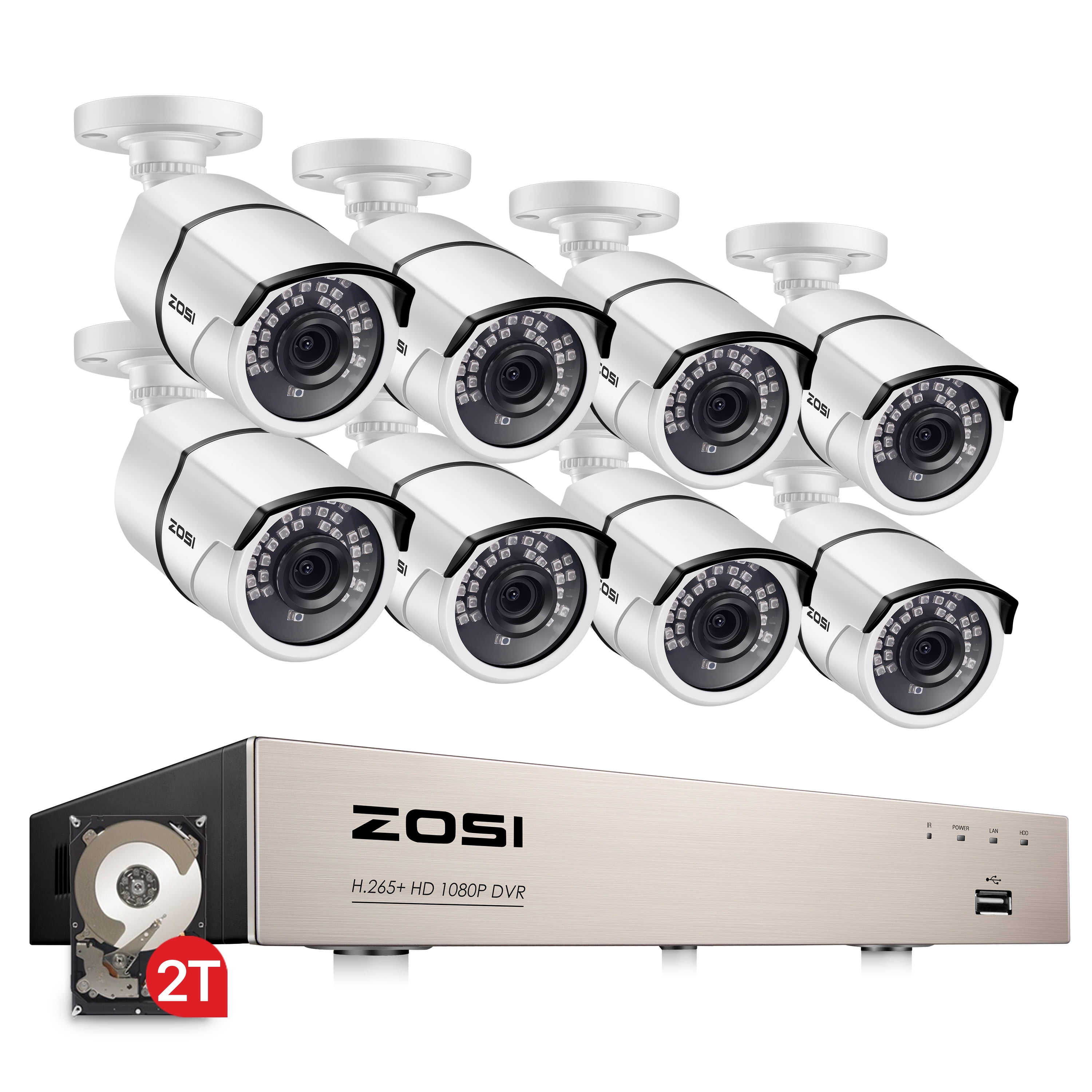 ZOSI 8CH Full 1080p HD Hybrid Security DVR Recorder with 8 2MP