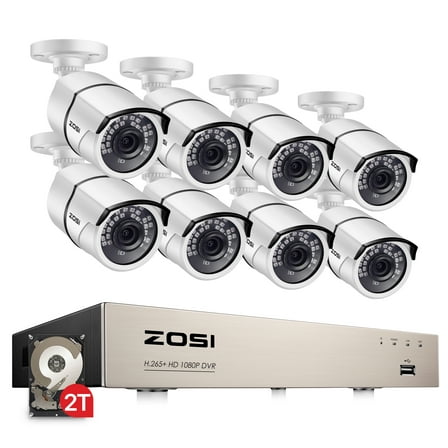 ZOSI 8CH Full 1080p HD Hybrid Security DVR Recorder with 8 2MP Weatherproof 100ft Night Vision Video Surveillance Camera System 2TB Hard Drive