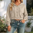 thumbnail image 2 of Teylalorva Women's Outerwear Jackets Basic Hooded Button Drawstring Short Double Pocket Long Sleeve Fall Winter Beige Size S, 2 of 8