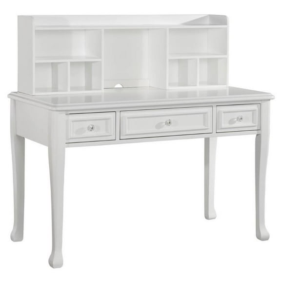 Bowery Hill Solid Wood 3-Drawers Writing Desk with Hutch in Crisp White