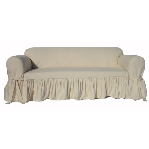 All Cotton Ruffled Round Arm Sofa Couch Slipcover one piece Walmart