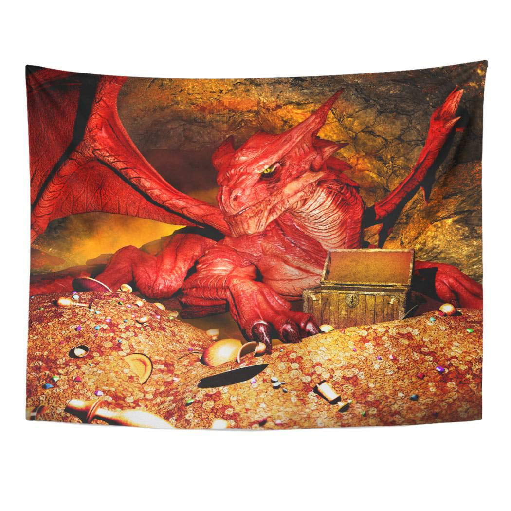 radioaktivitet Vanære Rug REFRED Fantasy Red Dragon Guarding The Treasure Cave Chest Jewels Wall Art  Hanging Tapestry Home Decor for Living Room Bedroom Dorm 51x60 inch -  Walmart.com