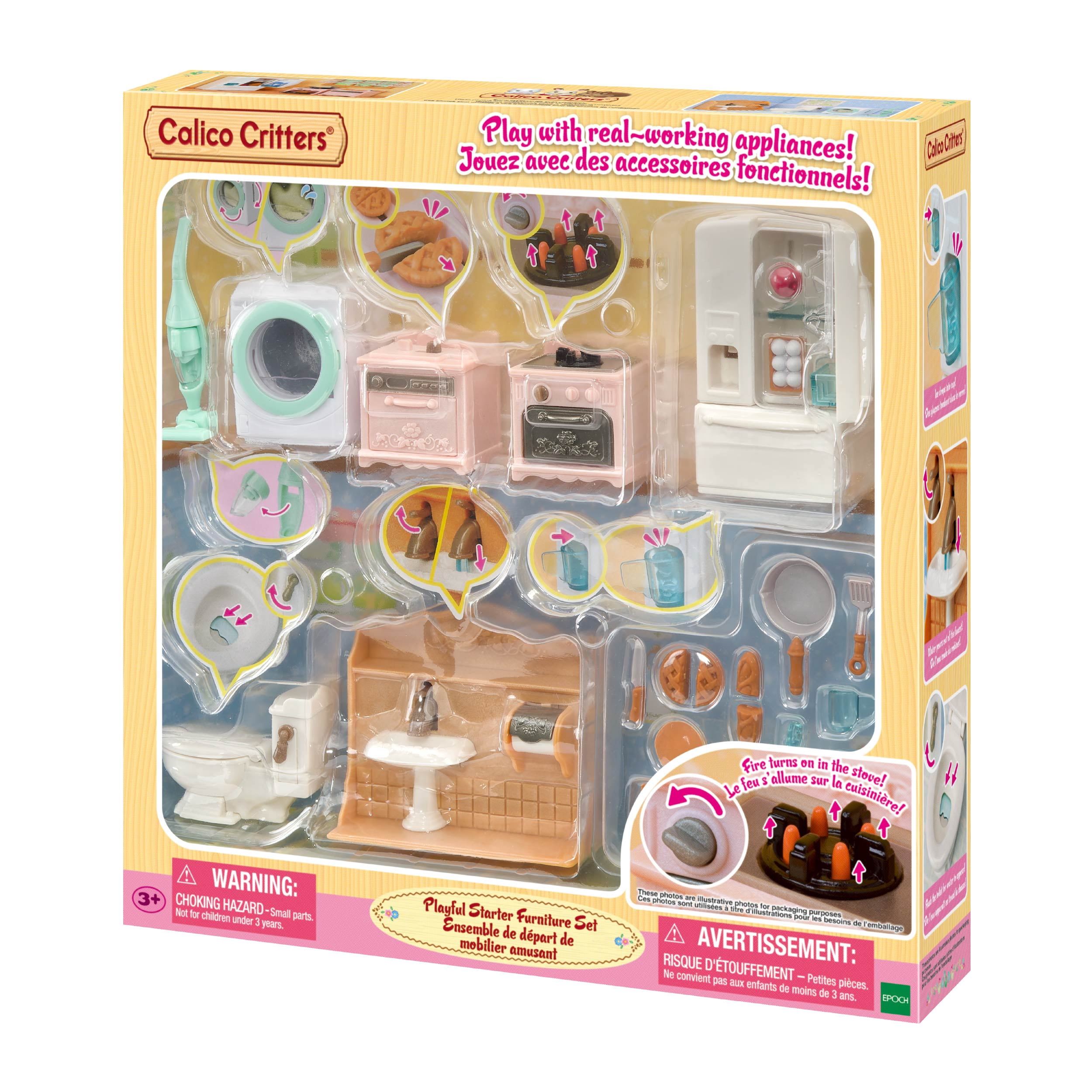 Calico Critters Playful Starter Furniture Set, Dollhouse Furniture Set with Working Appliances