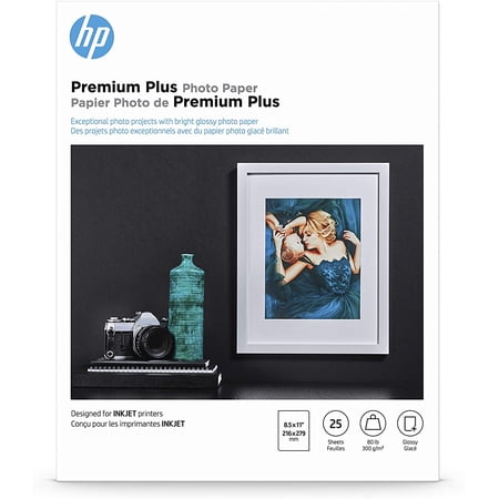 Restored HP Premium Plus Photo Paper Glossy 80 lb, 8.5 x 11 in. 25 Sheets for Inkjet Printers CR670A (Refurbished)