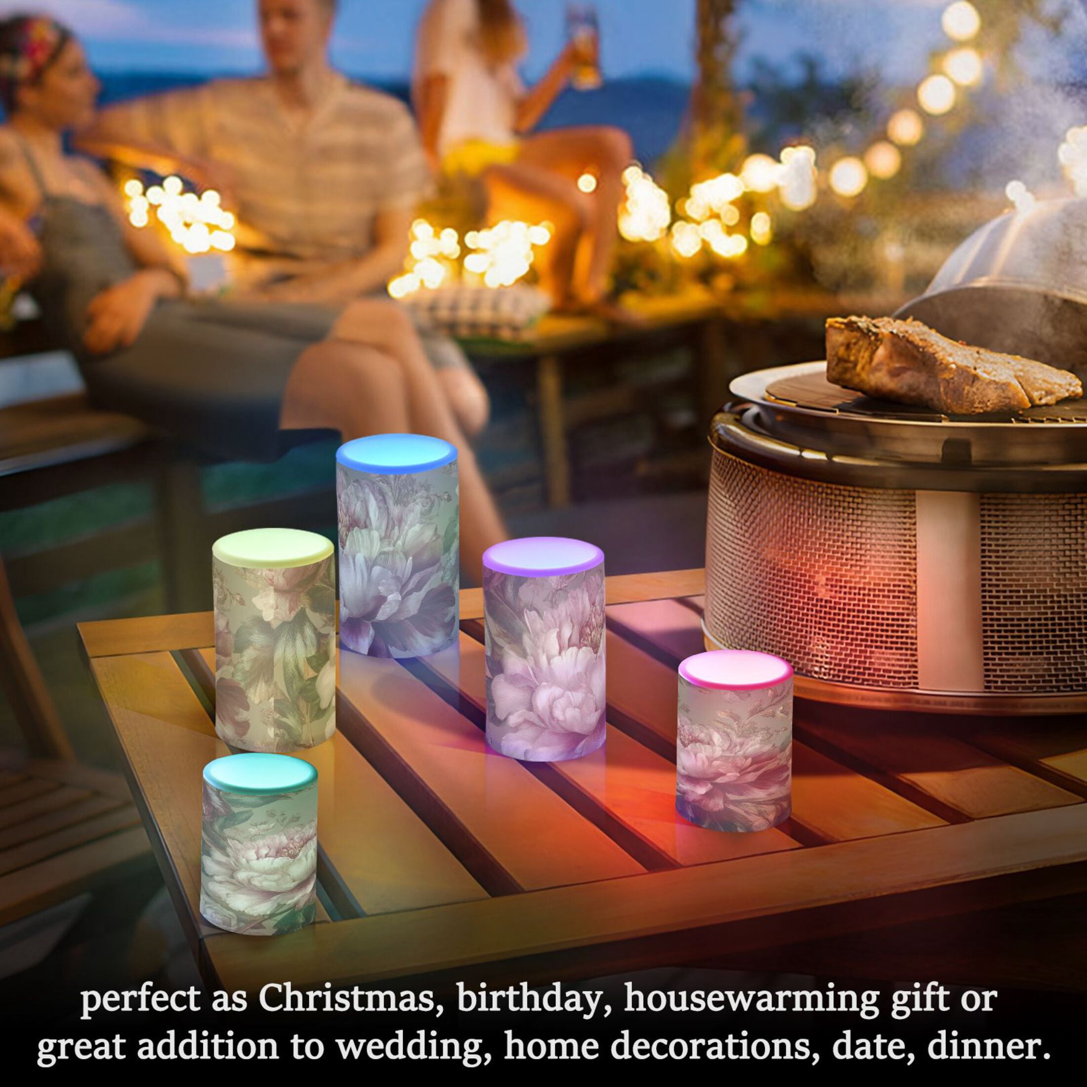 Peony Flickering Flameless Candles Battery Operated with Remote Timer LED Pillar Candles Set of 2