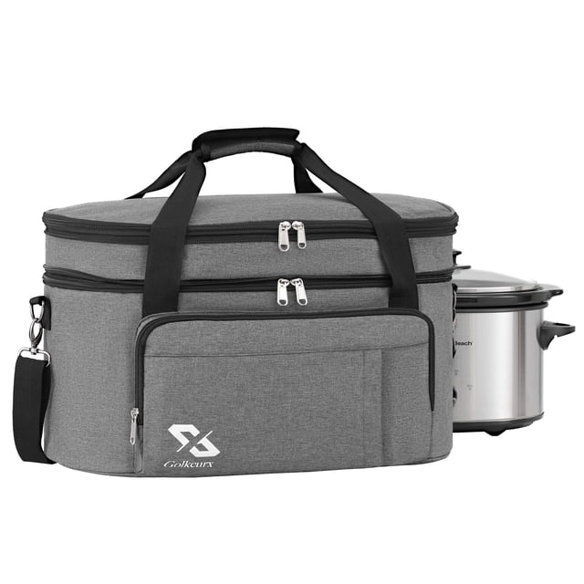 Golkcurx - Bolsa de cocción lenta de doble capa para ollas ovaladas de 6 a 8 cuartos y modelos Hamilton Beach, con correa ajustable acolchada, compartimento superior con cierre