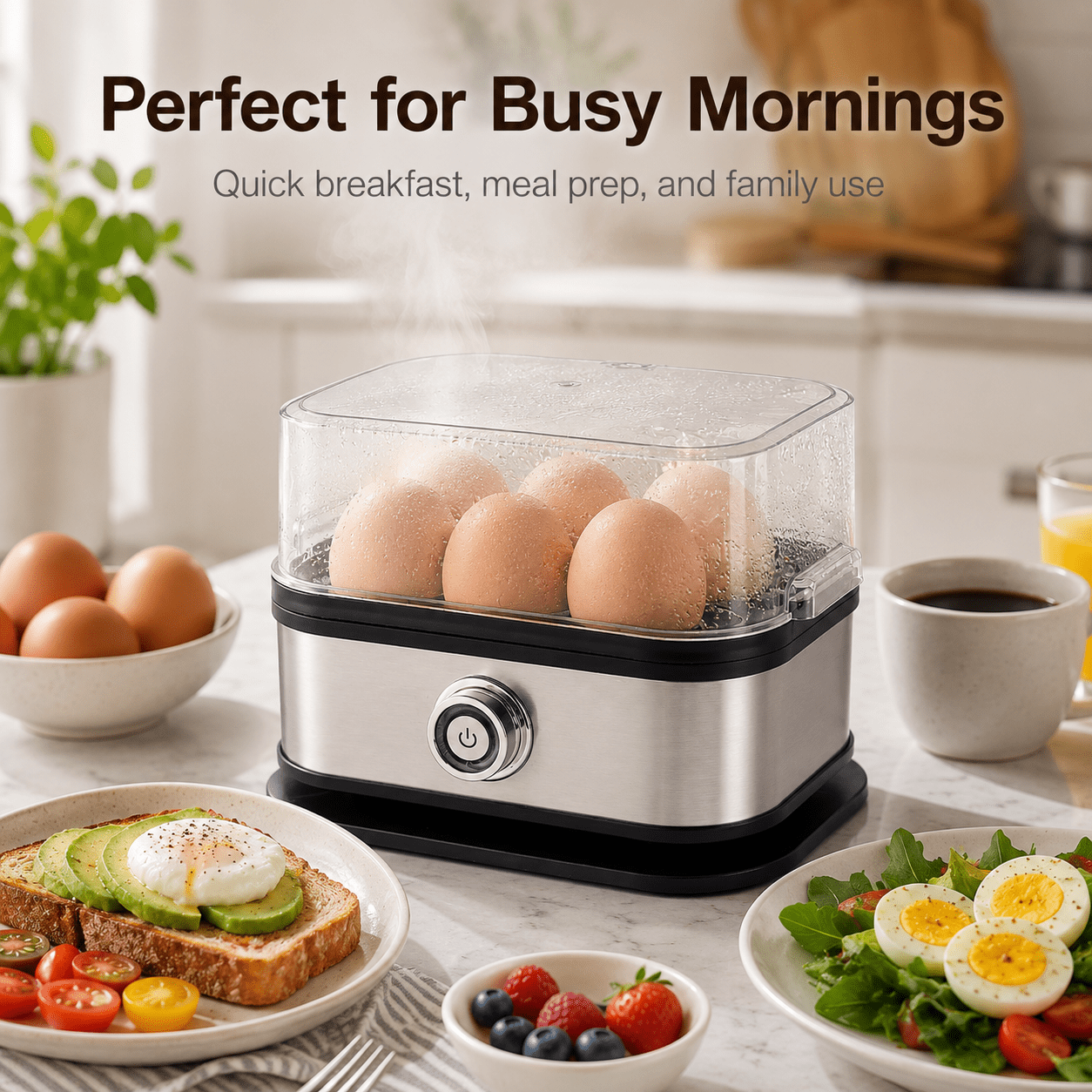 Multifunctional Egg Steamer with Clear Lid, Electric Egg Cooker 6 Egg Capacity Auto Shutoff, Kitchen Egg Steaming Pot, Compact Household Egg Steaming Pot for Soft Medium Hard Boiled Eggs