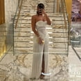 thumbnail image 4 of Women's Strapless Slash Neck Sleeveless Backless Pleated Split Hips Wrapped Long Dress, Gauze Spliced Sight Perspective, Sexy, 4 of 19