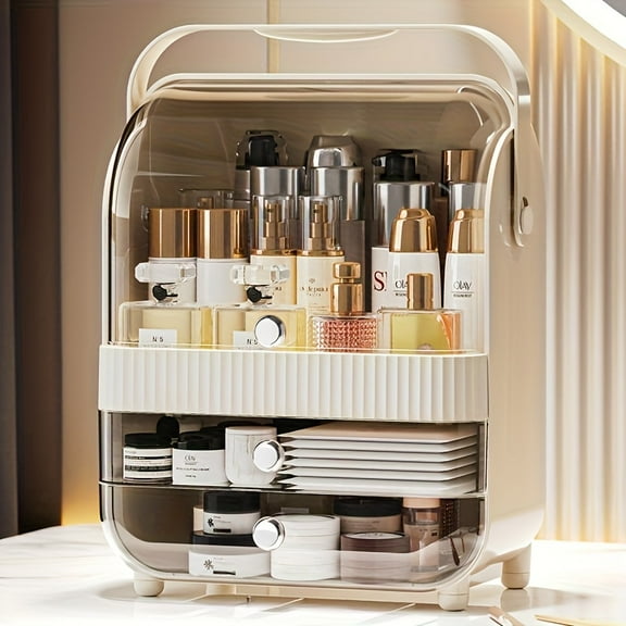 Makeup Organizer with Lid and Drawers, Cosmetics & Skincare Storage Case for Vanity, Countertop, Bathroom and Dresser, Ideal Gift for Women