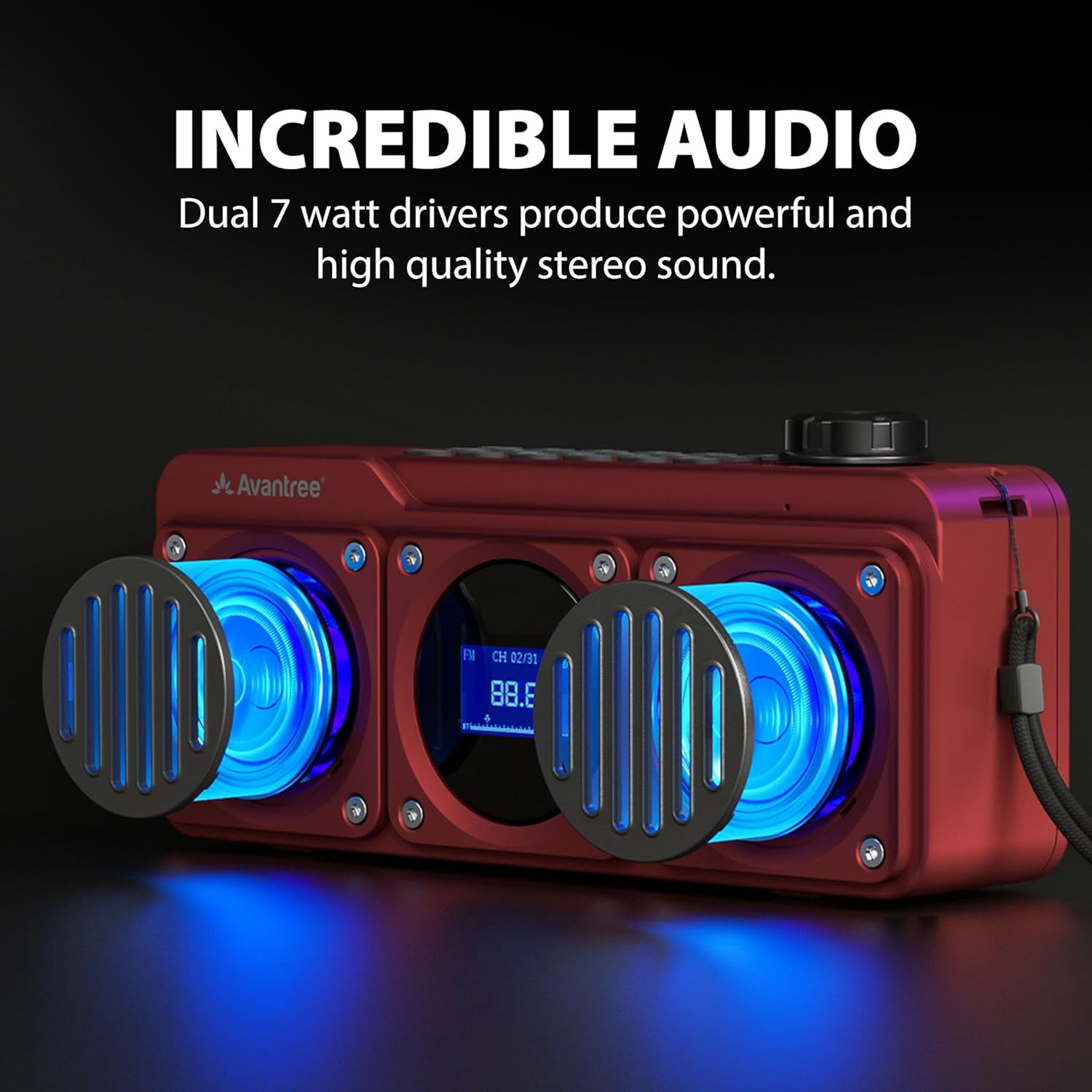 Avantree Boombyte - Portable Digital FM Radio with Bluetooth Speaker, Superb Sound, Metal Finish, MP3 Player, Support Micro SD Card & USB Audio Input, Long Play Time, Rechargeable, Easy to Use - Red