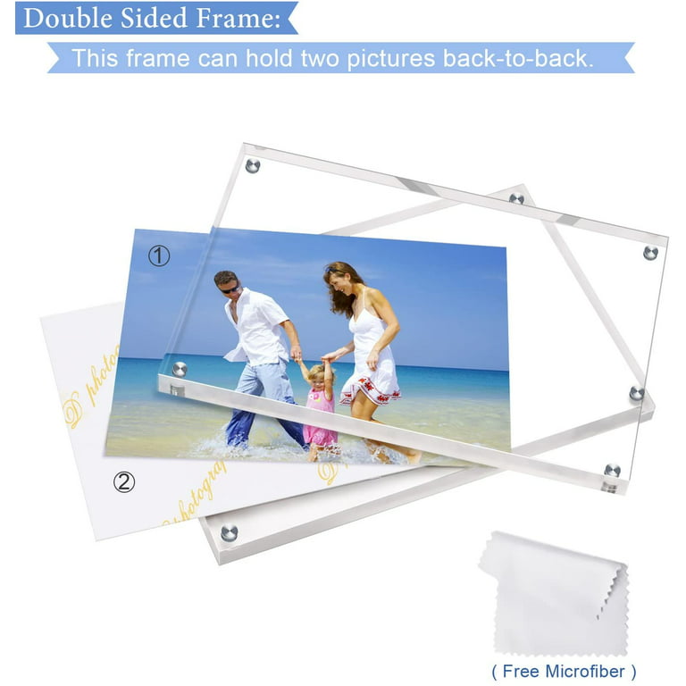 5x7 Magnet Picture Frame Set of 5, Clear Double Sided Magnetic Self Standing