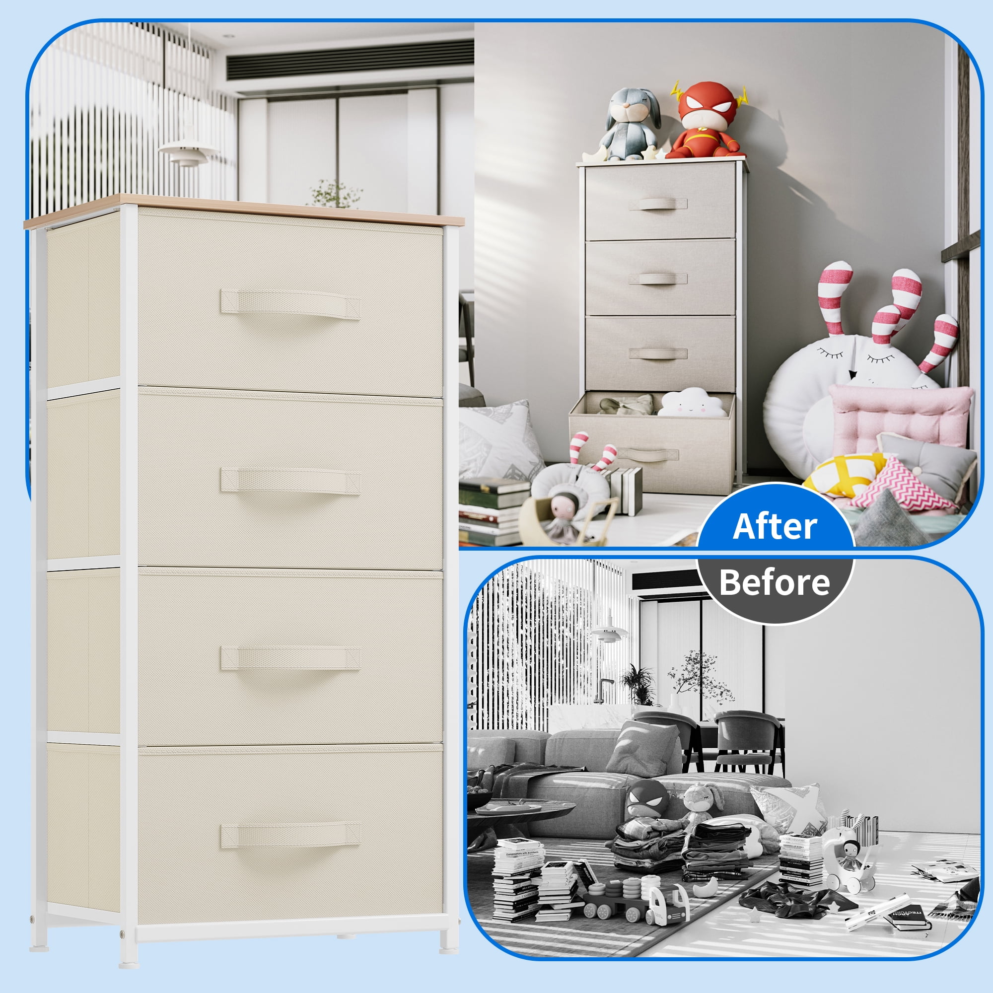 Uforic 4 Drawer Dresser Fabric Chest of Drawers Furniture Storage Organizer for Living Room,Bedroom,Hallway,Nursery Cream White
