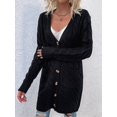 thumbnail image 6 of Women'S Autumn and Winter Long Sleeve Cardigan Sweater Cable Knit Front Button Long Coat Black L, 6 of 7