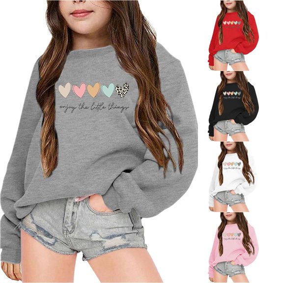 Tanghaowl Boys Sweatshirts Kid Girls Autumn Winter Letter Printed Round Neck Long Sleeved Sweatshirt with Soft Warm Material Grey 11-12 Years