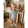 thumbnail image 6 of Loicainy Infant Baby Boy Romper 3 6 12 18 Month Short Sleeve Lapel Collar Stripes Print Bodysuit Newborn Playsuit, 6 of 9