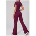 thumbnail image 5 of PISONIC 2 Piece Workout Sets for Women Short Sleeve Crop Top High Waist Flare Leggings Set Gym Yoga Outfits, 5 of 7